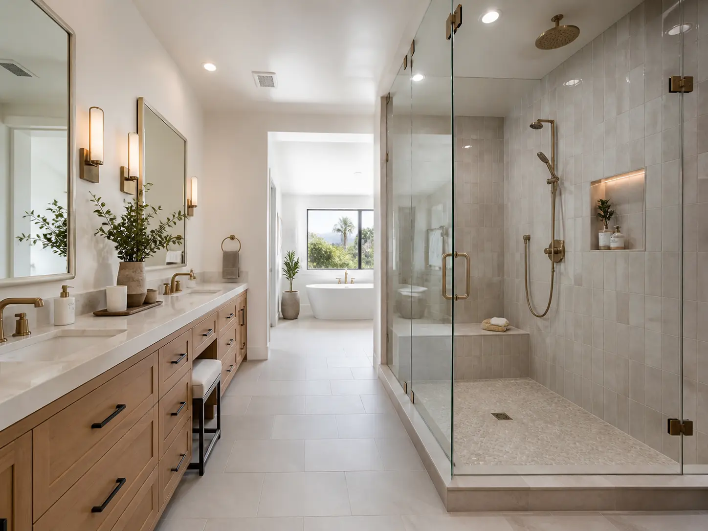 Master bathroom suite renovation in Carlsbad with custom tile walk-in shower.